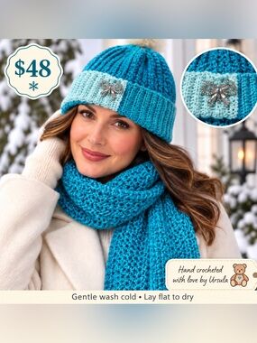 HAT & SCARF Set w. Brooch